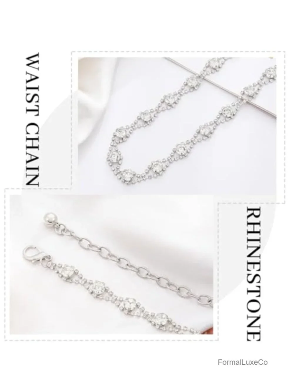 Rhinestone Waist Chain Silver Crystal Waistband Belt Women Hook Buckle